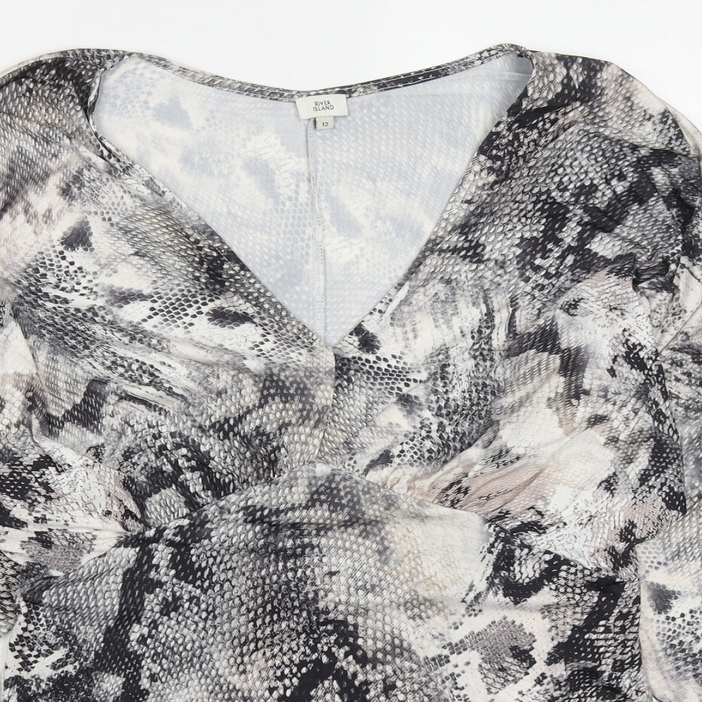 River Island Womens Grey Animal Print Polyester Bodysuit One-Piece Size 12  Button