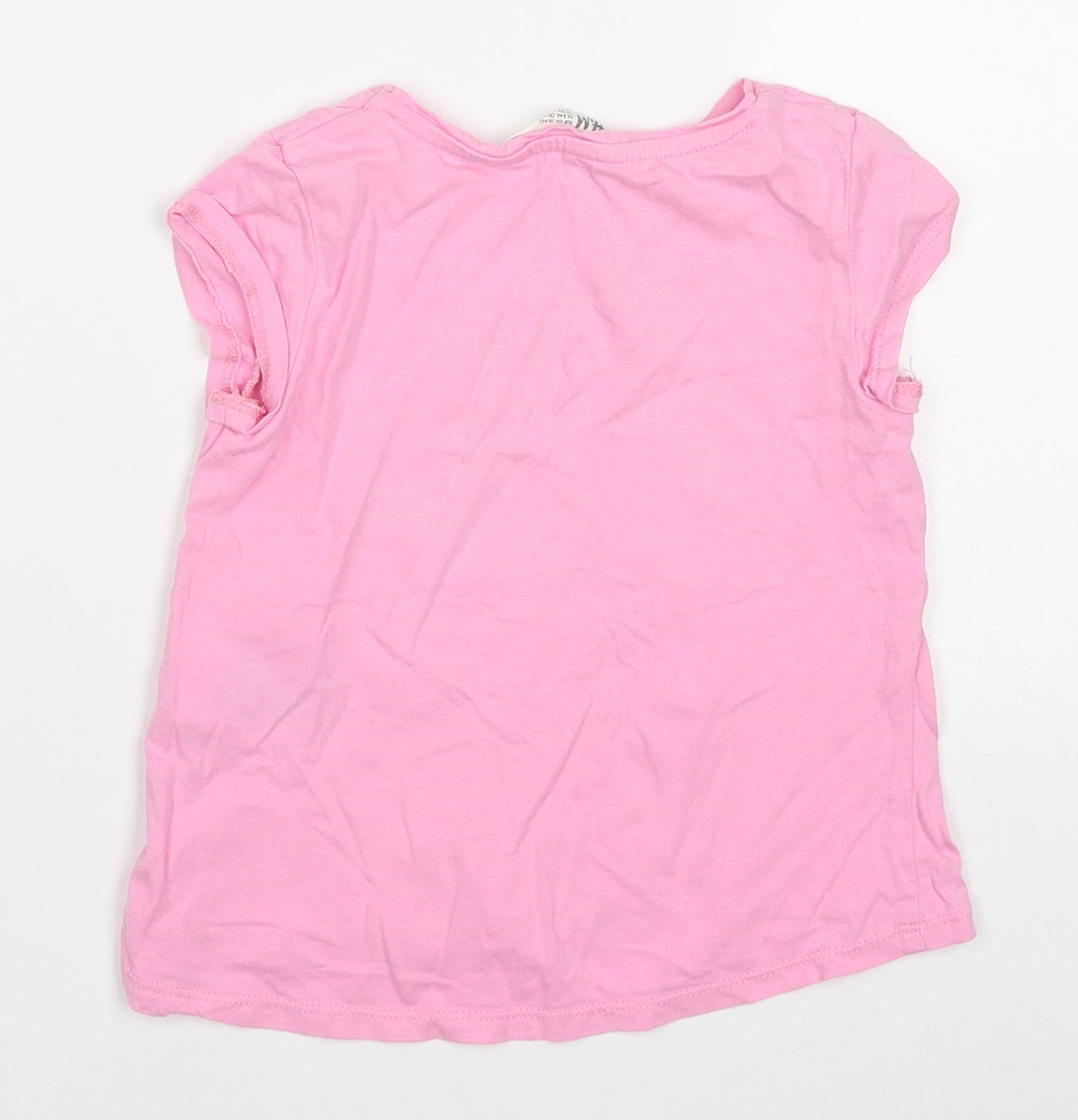 H&M Girls Pink  Cotton Basic T-Shirt Size 3-4 Years Crew Neck Pullover - Unicorns
