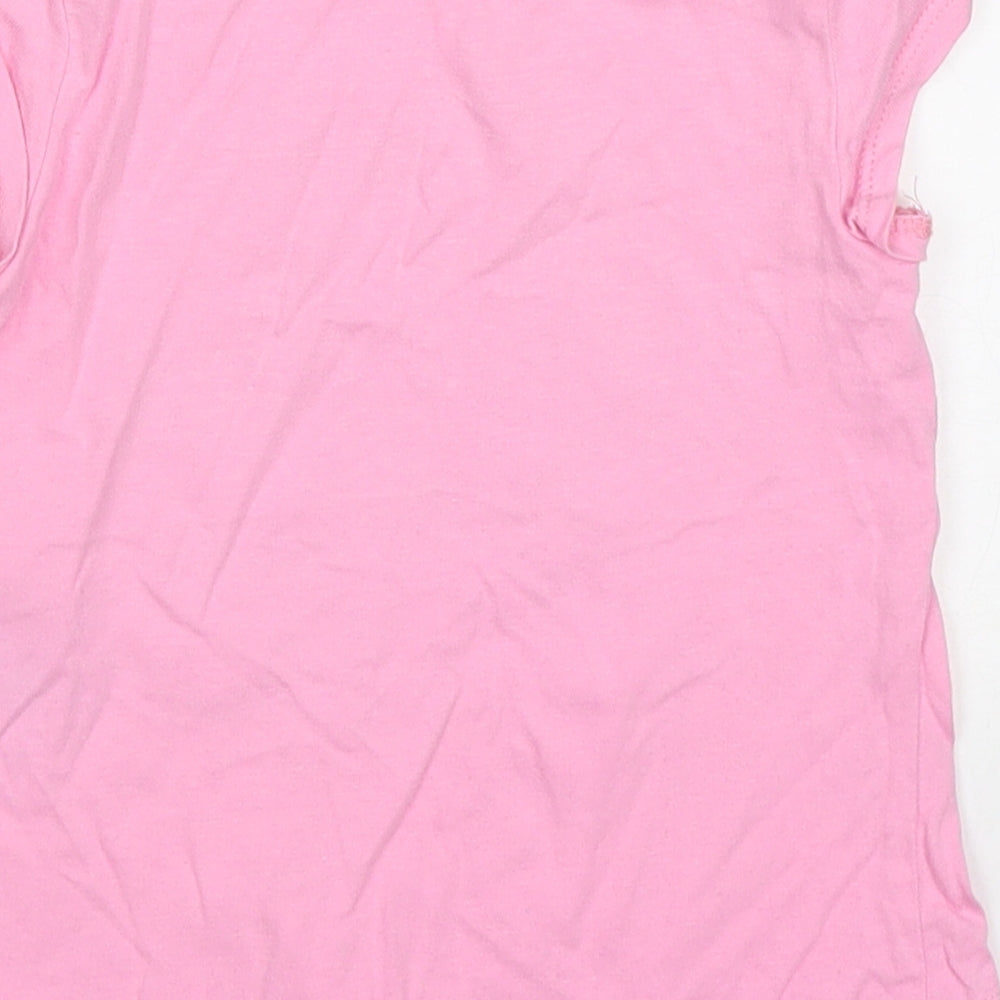 H&M Girls Pink  Cotton Basic T-Shirt Size 3-4 Years Crew Neck Pullover - Unicorns