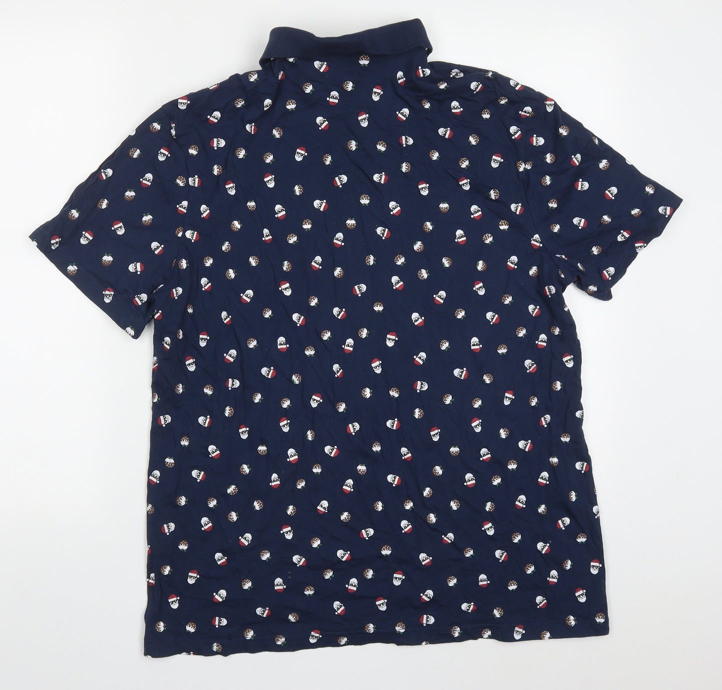 George Mens Blue  Cotton  Polo Size L Collared Pullover - Christmas Prints