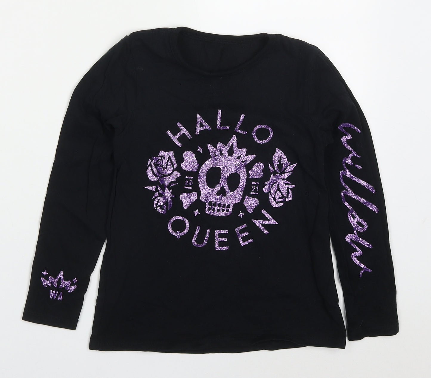 George Girls Black  Cotton Basic T-Shirt Size 7-8 Years Crew Neck Pullover - Hallo Queen