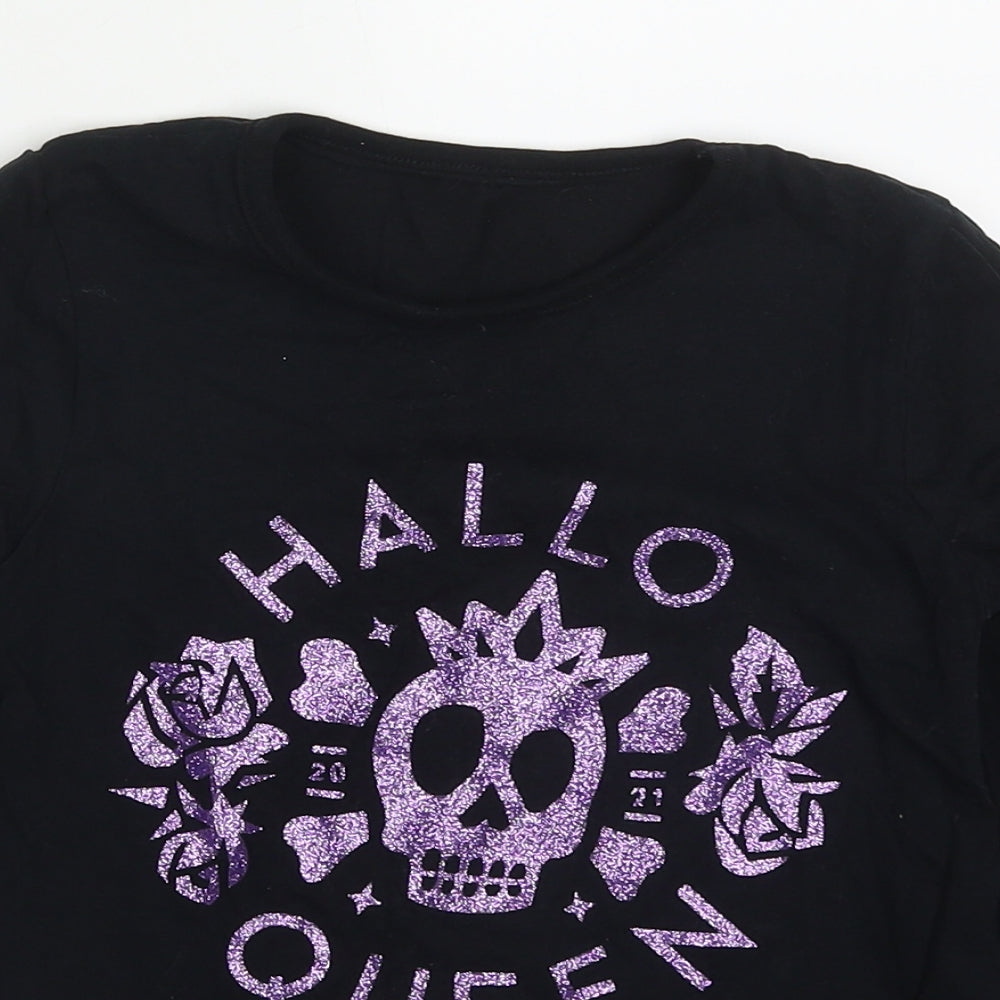 George Girls Black  Cotton Basic T-Shirt Size 7-8 Years Crew Neck Pullover - Hallo Queen