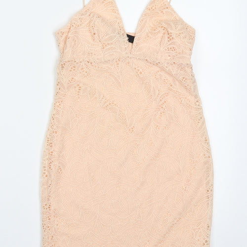 New Look Womens Pink  Polyester Bodycon  Size 6  V-Neck Pullover