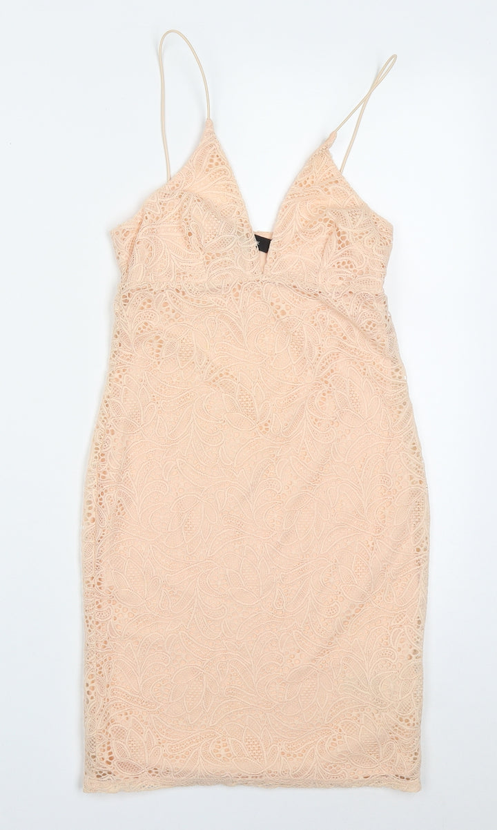 New Look Womens Pink Polyester Bodycon Size 6 V-Neck Pullover