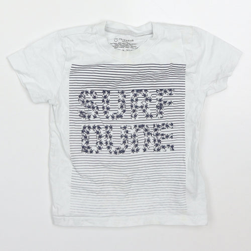 Primark Boys White  Cotton Basic T-Shirt Size 18-24 Months Crew Neck Pullover - Surf Dude