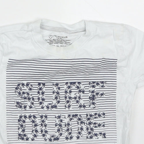 Primark Boys White  Cotton Basic T-Shirt Size 18-24 Months Crew Neck Pullover - Surf Dude