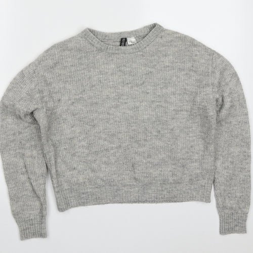 H&M Womens Grey Round Neck  Acrylic Pullover Jumper Size XS