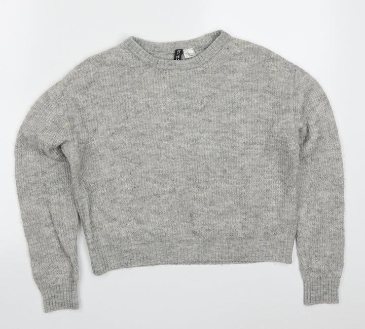 H&M Womens Grey Round Neck Acrylic Pullover Jumper Size XS