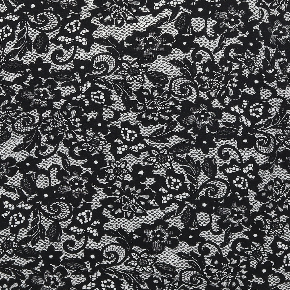 Marks and Spencer Womens Black Floral Viscose Basic T-Shirt Size 16 Round Neck