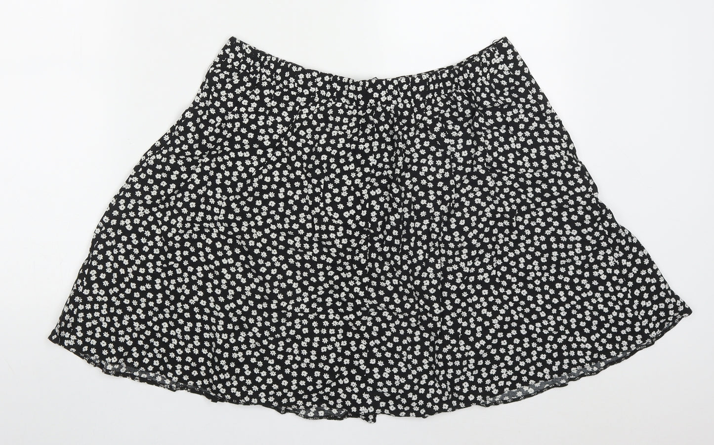 New Look Womens Black Floral Viscose Skater Skirt Size 14   Button
