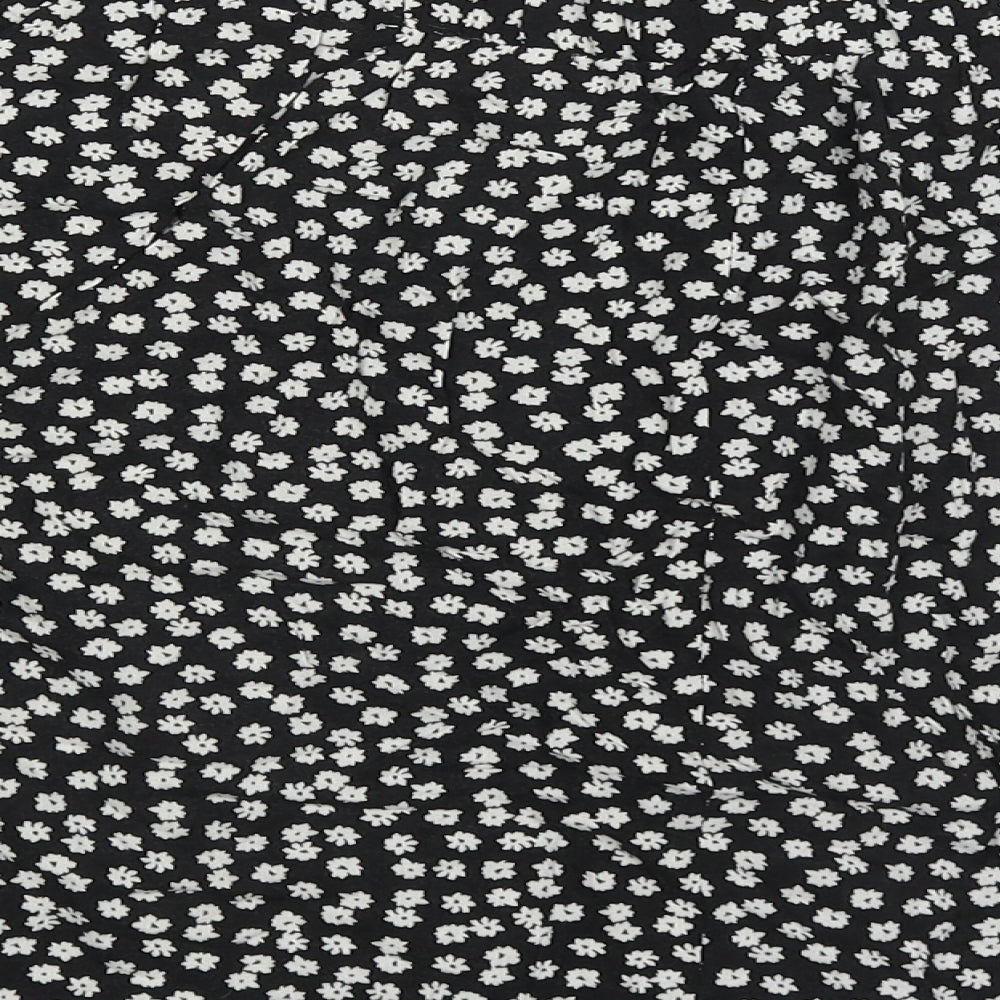 New Look Womens Black Floral Viscose Skater Skirt Size 14   Button