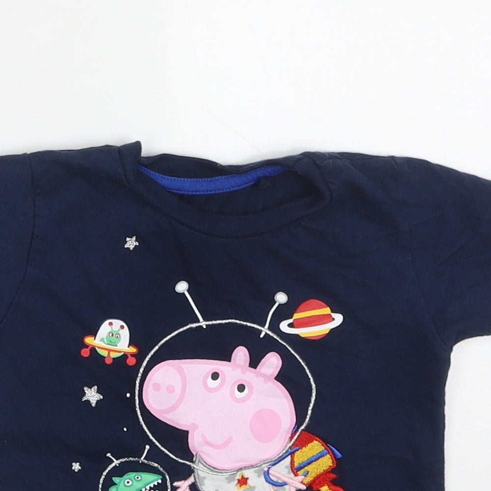 TJM Boys Blue  Cotton Basic T-Shirt Size 2-3 Years Crew Neck Pullover - Peppa Pig Superstar Space