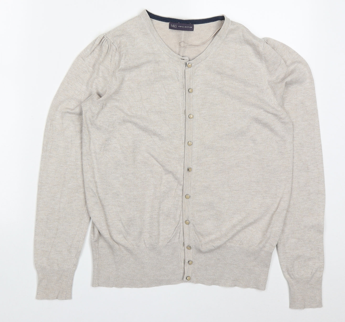 Marks and Spencer Womens Beige Round Neck  Viscose Cardigan Jumper Size 12