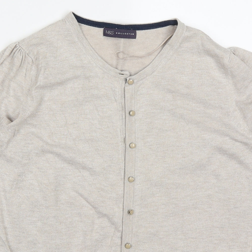 Marks and Spencer Womens Beige Round Neck  Viscose Cardigan Jumper Size 12