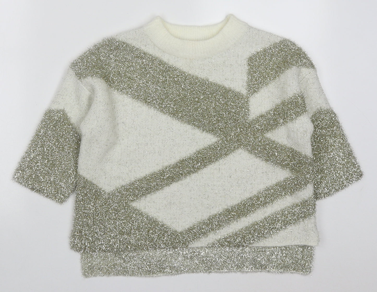 River Island Womens Gold Round Neck Geometric Acrylic Pullover Jumper Size 6   - Abstract