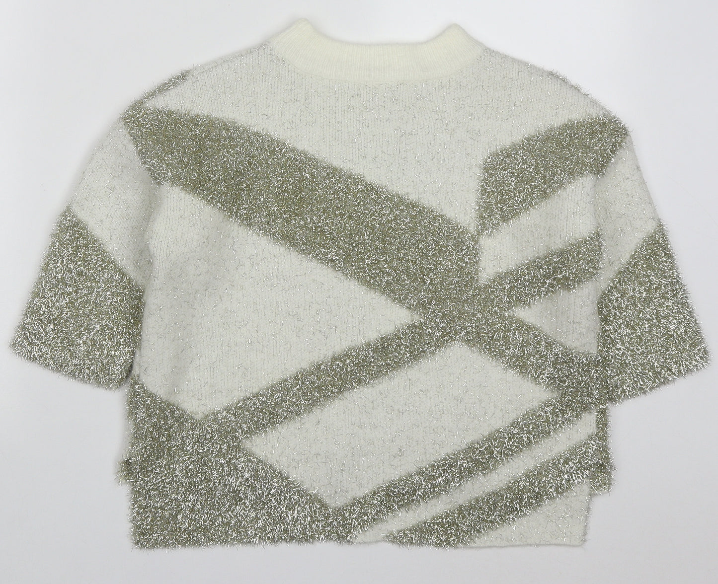 River Island Womens Gold Round Neck Geometric Acrylic Pullover Jumper Size 6   - Abstract