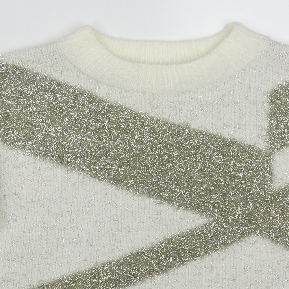 River Island Womens Gold Round Neck Geometric Acrylic Pullover Jumper Size 6   - Abstract