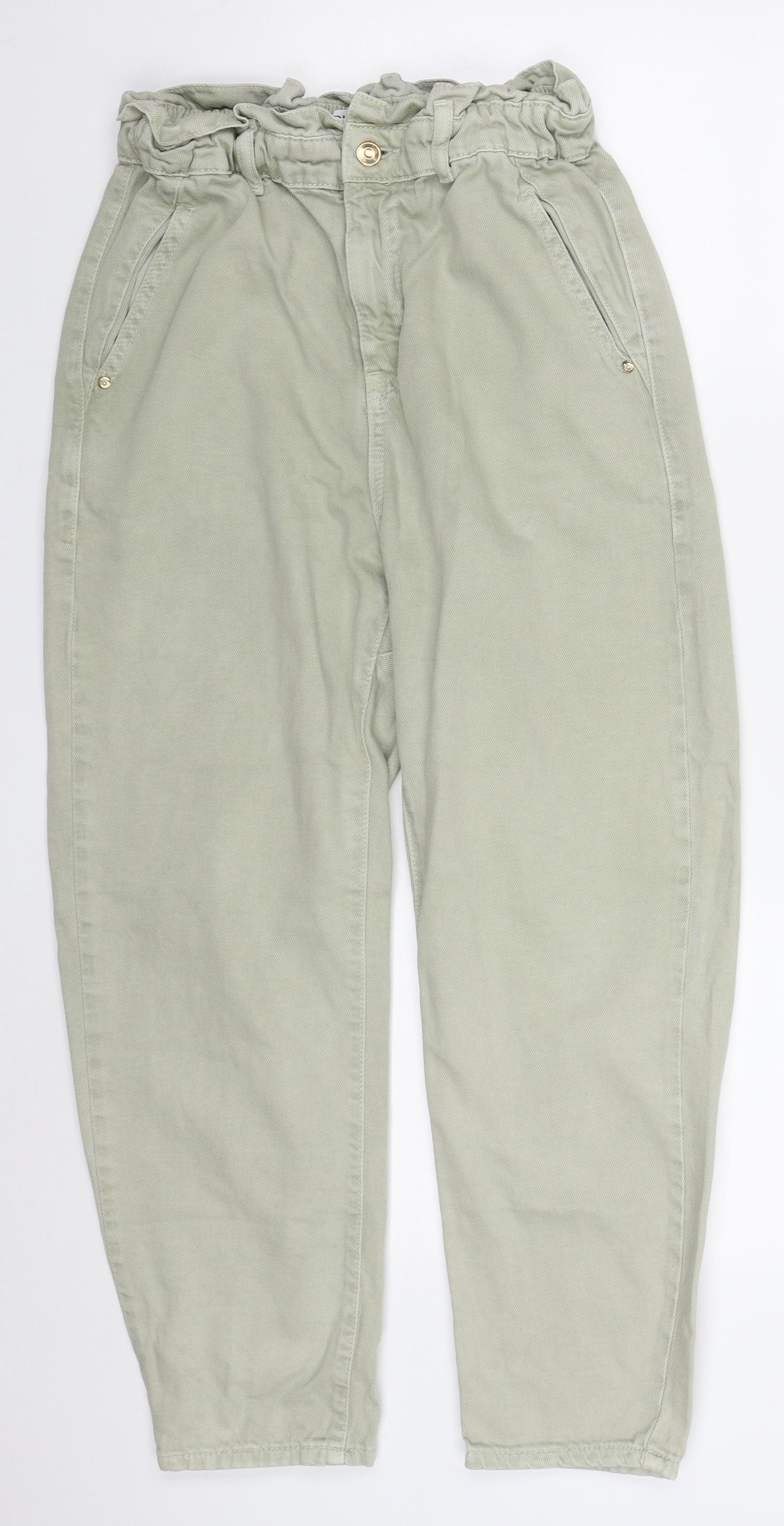 Zara Womens Green  Cotton Mom Jeans Size 8 L25 in Regular Button