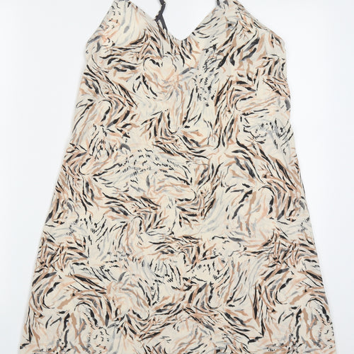 Primark Womens Beige Animal Print Polyester Slip Dress  Size 6  V-Neck Pullover