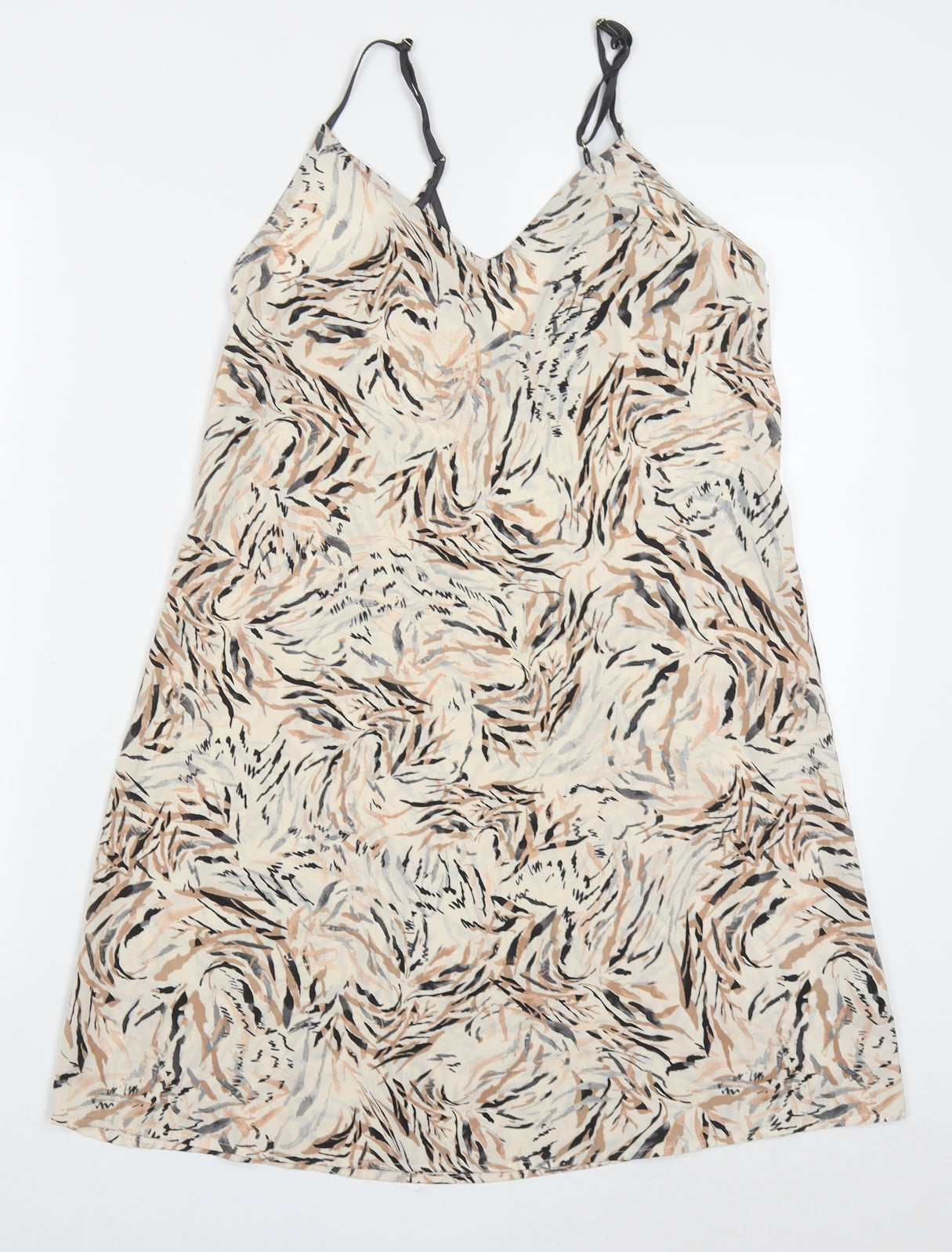 Primark Womens Beige Animal Print Polyester Slip Dress  Size 6  V-Neck Pullover