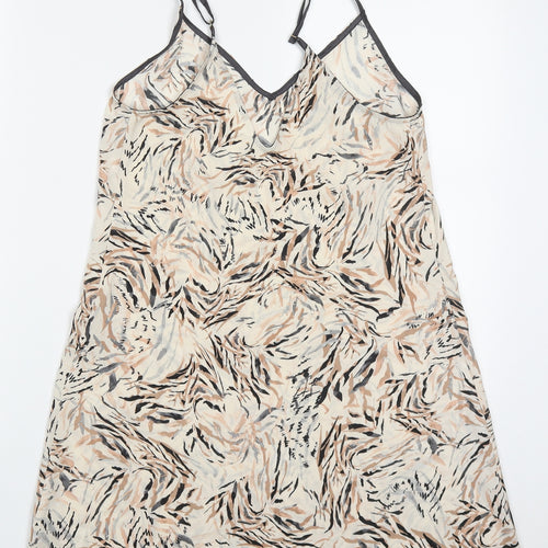 Primark Womens Beige Animal Print Polyester Slip Dress  Size 6  V-Neck Pullover