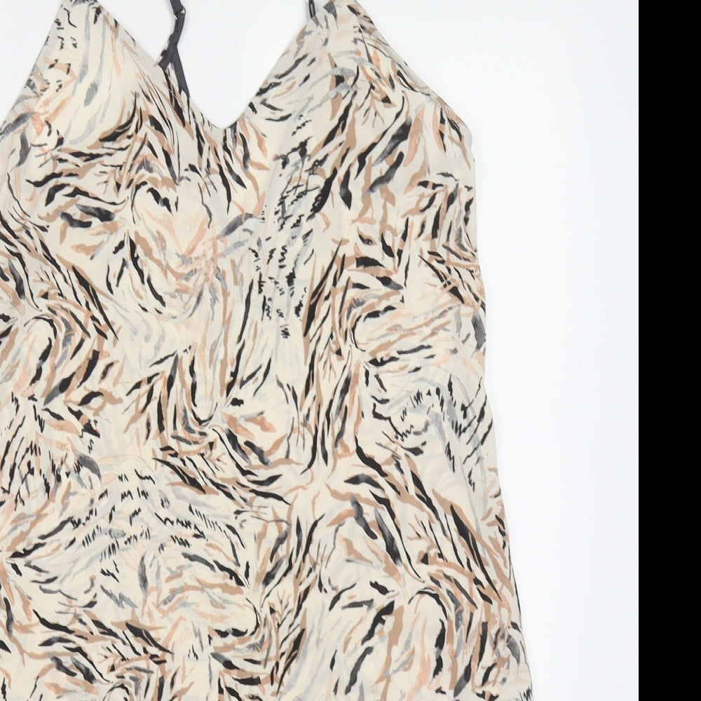 Primark Womens Beige Animal Print Polyester Slip Dress  Size 6  V-Neck Pullover