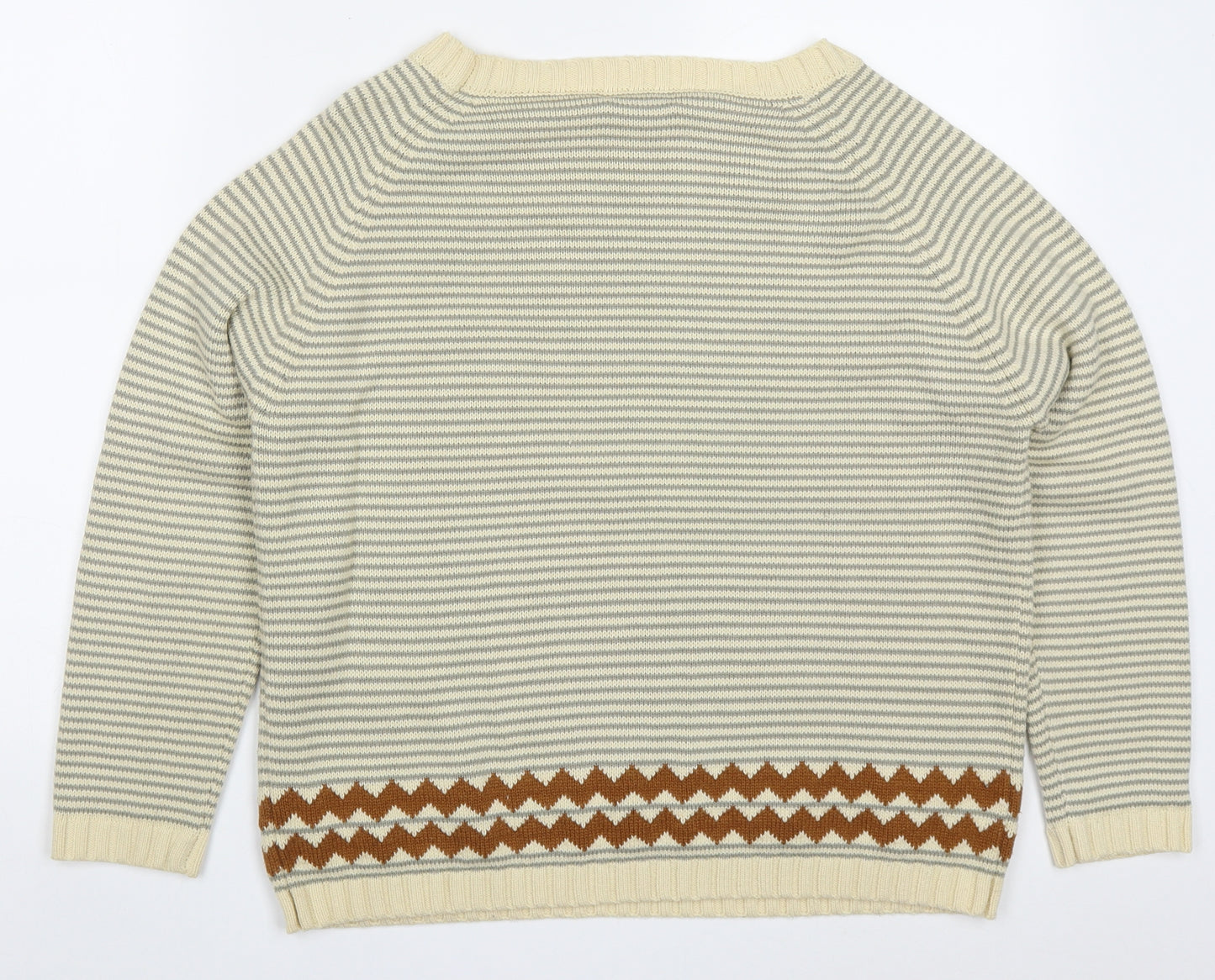 Sheilay Womens Beige Round Neck Striped Acrylic Pullover Jumper Size S