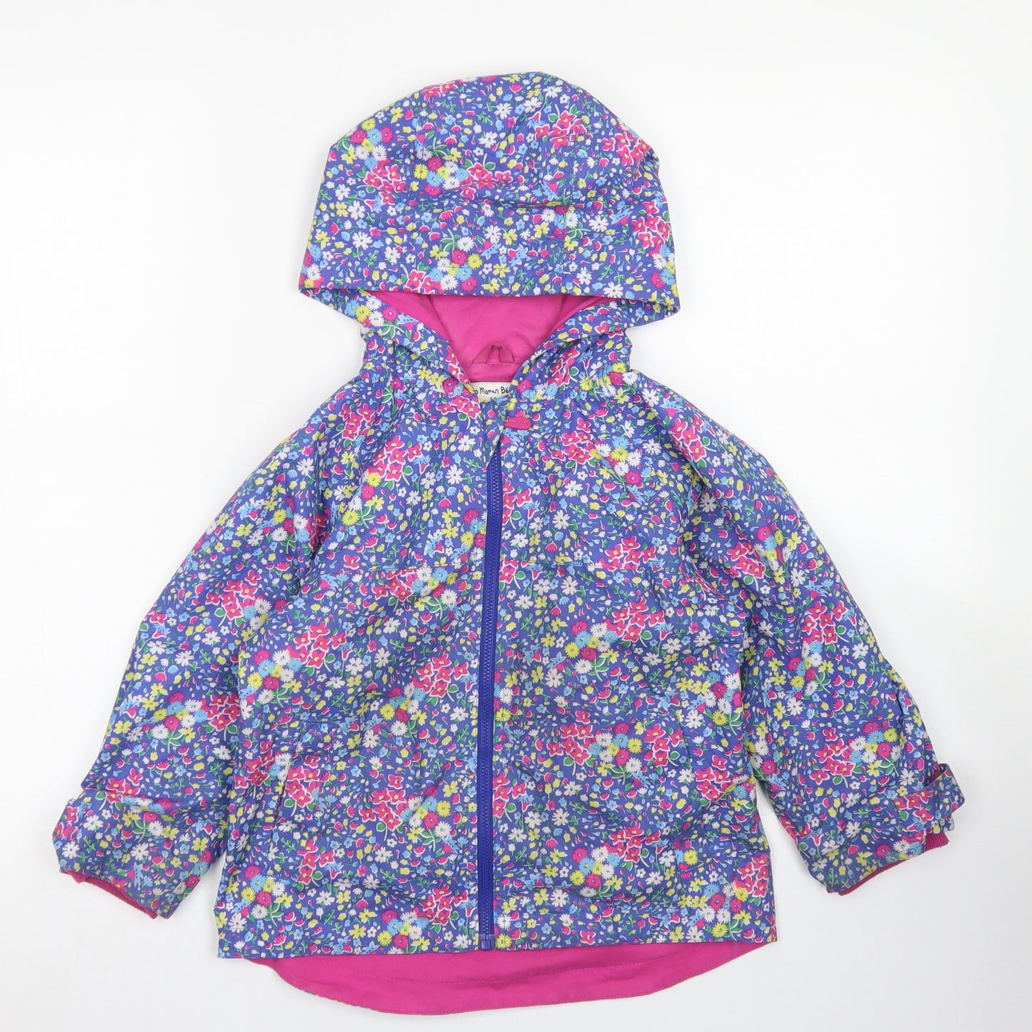 JoJo Maman Bébé Girls Blue Floral  Rain Coat Jacket Size 5-6 Years  Zip - PU Coating