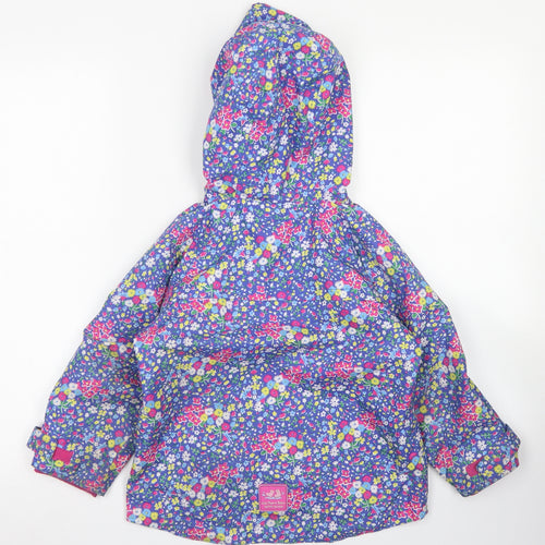 JoJo Maman Bébé Girls Blue Floral  Rain Coat Jacket Size 5-6 Years  Zip - PU Coating