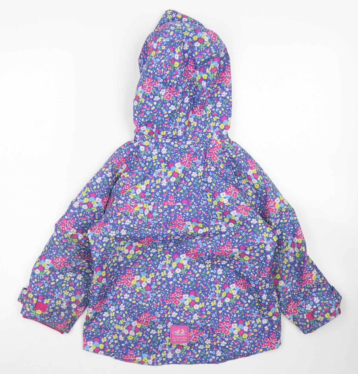 JoJo Maman Bébé Girls Blue Floral  Rain Coat Jacket Size 5-6 Years  Zip - PU Coating