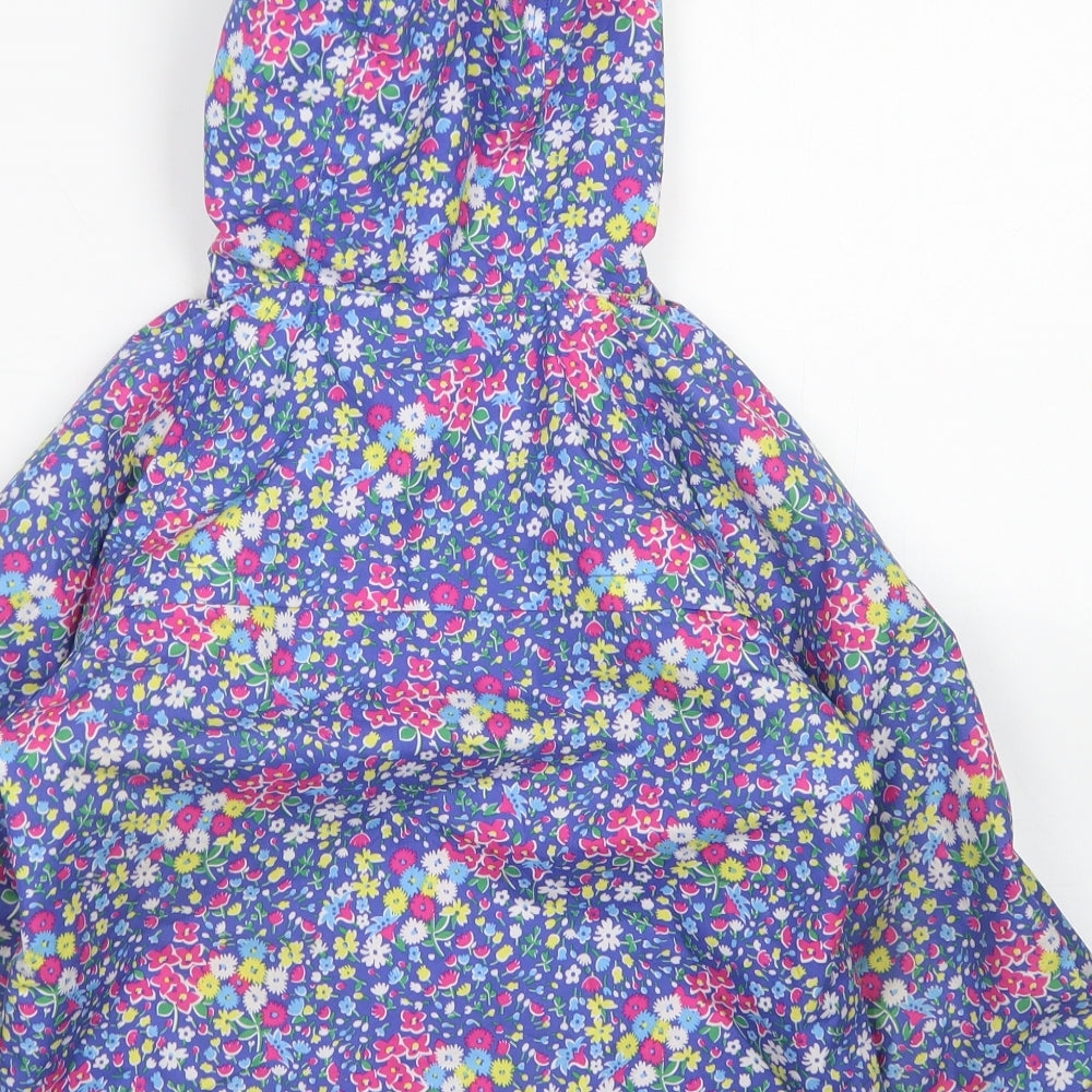 JoJo Maman Bébé Girls Blue Floral  Rain Coat Jacket Size 5-6 Years  Zip - PU Coating