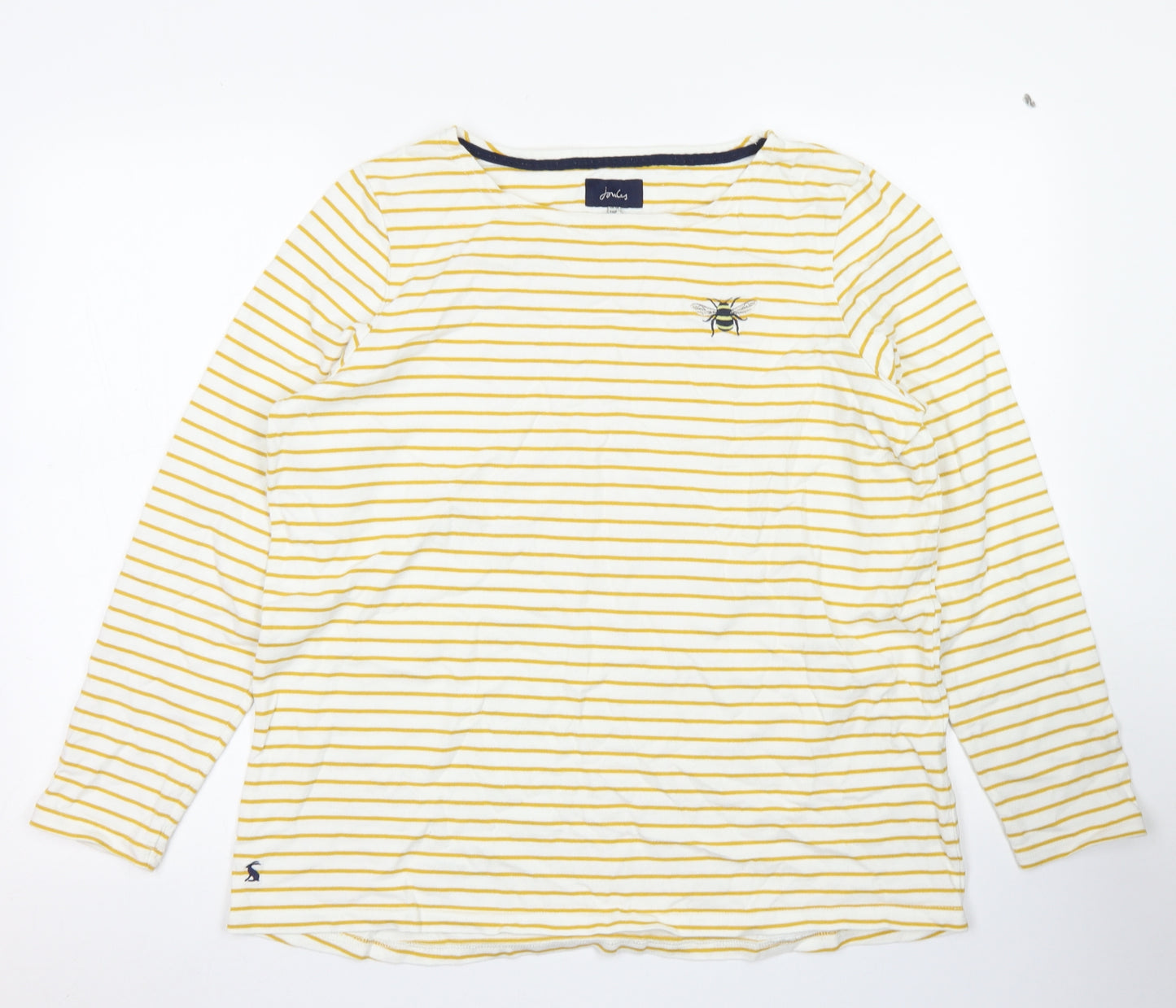 Joules Womens Yellow Striped Cotton Basic T-Shirt Size 18 Round Neck