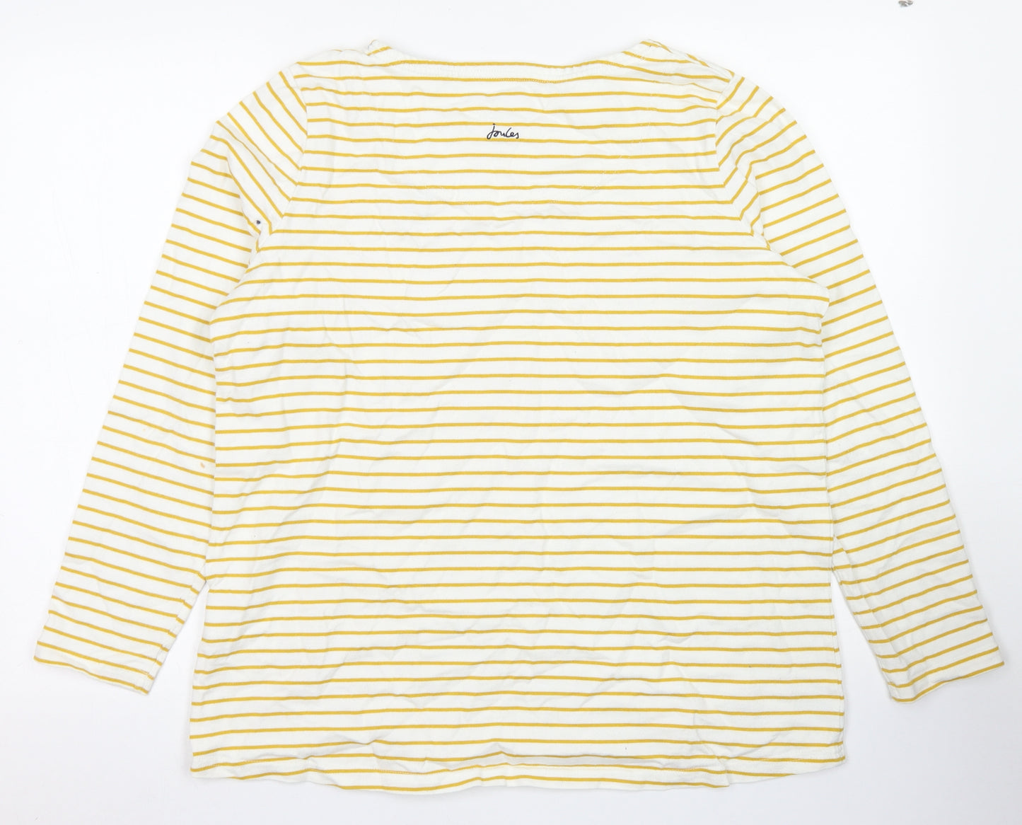Joules Womens Yellow Striped Cotton Basic T-Shirt Size 18 Round Neck