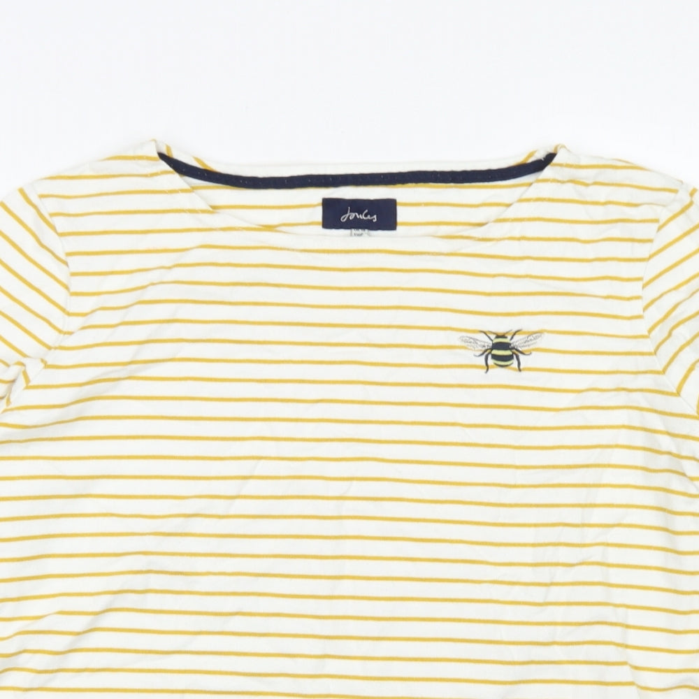 Joules Womens Yellow Striped Cotton Basic T-Shirt Size 18 Round Neck