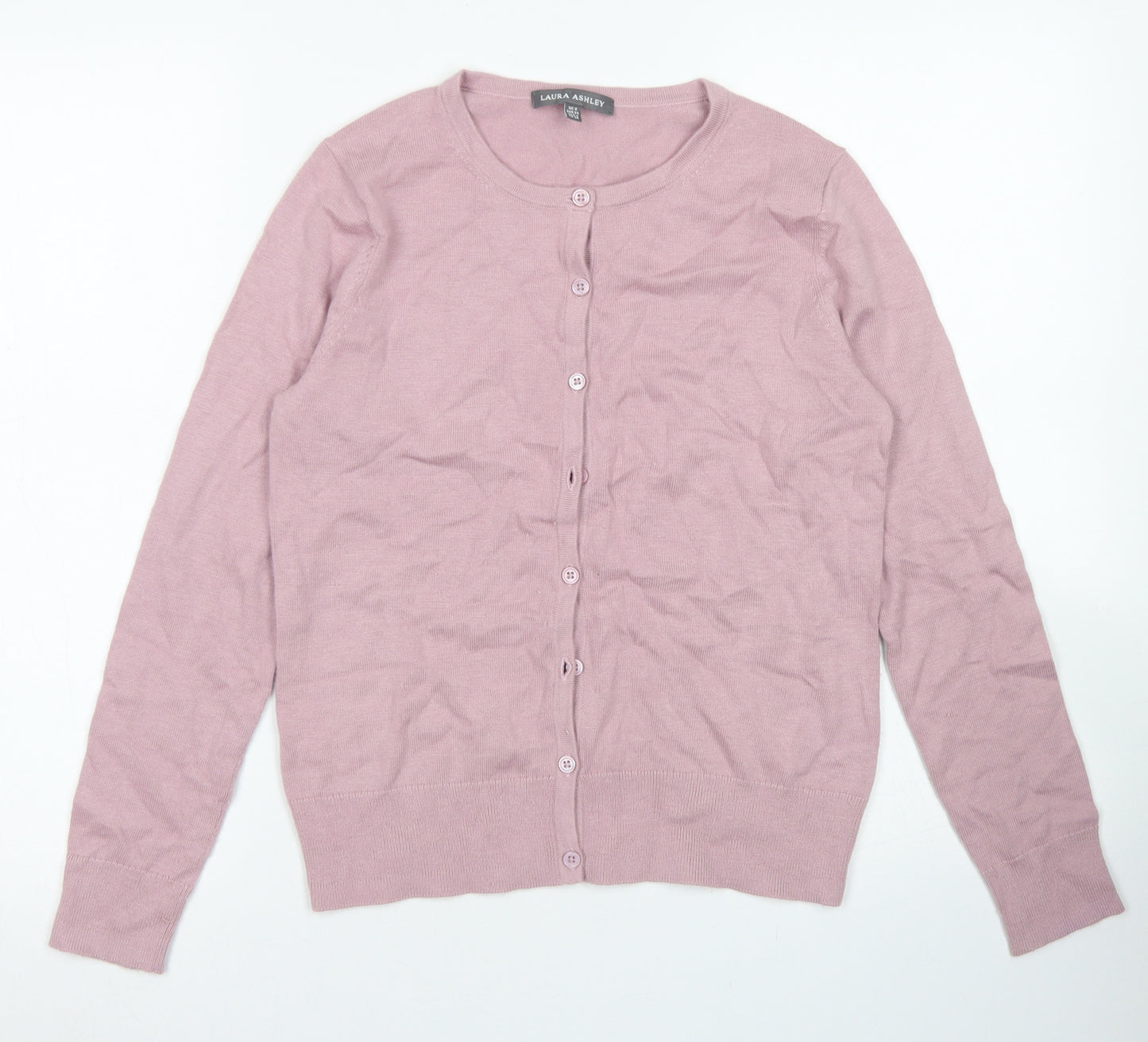 Laura Ashley Womens Pink Crew Neck  Viscose Cardigan Jumper Size 8
