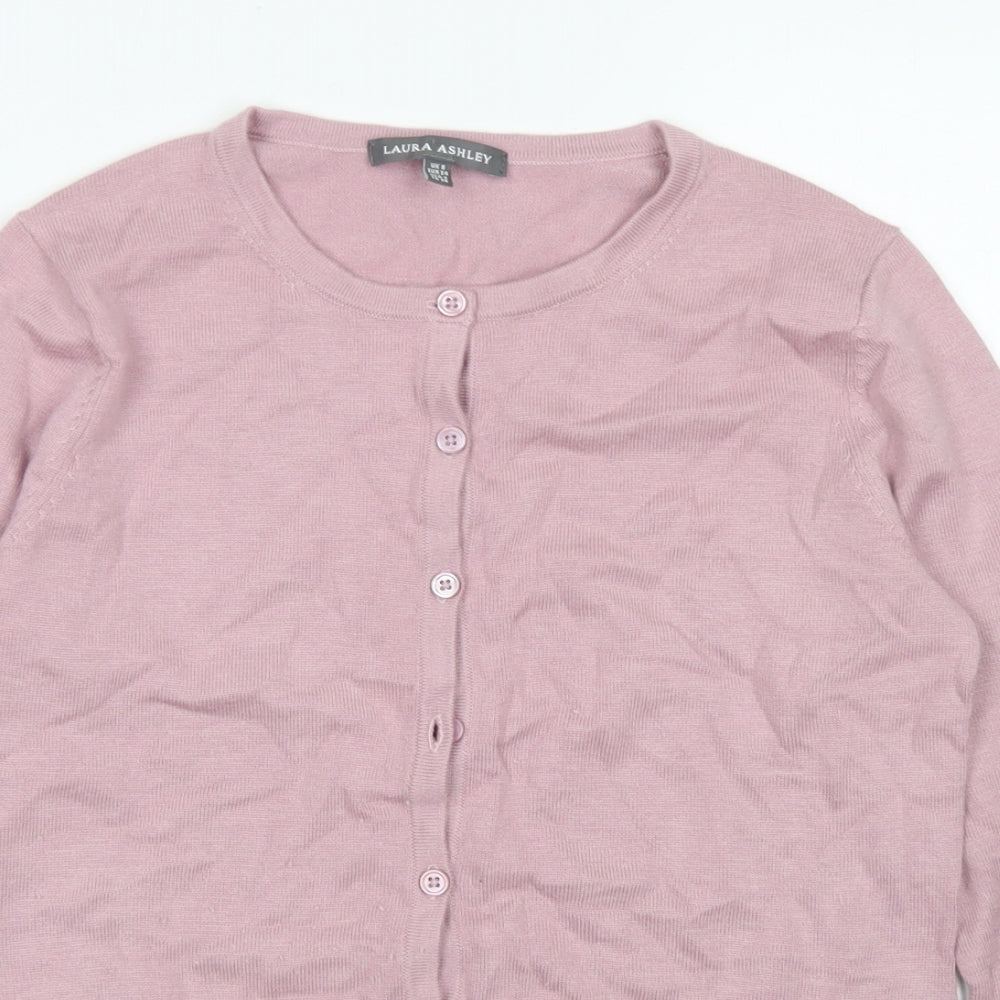 Laura Ashley Womens Pink Crew Neck  Viscose Cardigan Jumper Size 8