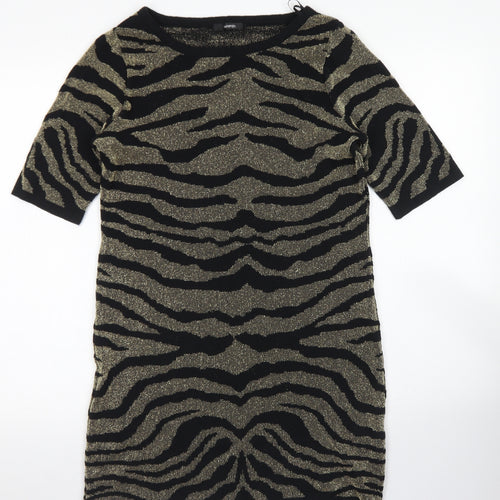 George Womens Gold Animal Print Acrylic Jumper Dress  Size 14  Round Neck