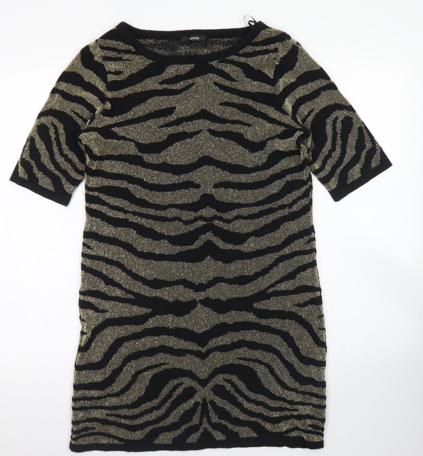 George Womens Gold Animal Print Acrylic Jumper Dress  Size 14  Round Neck