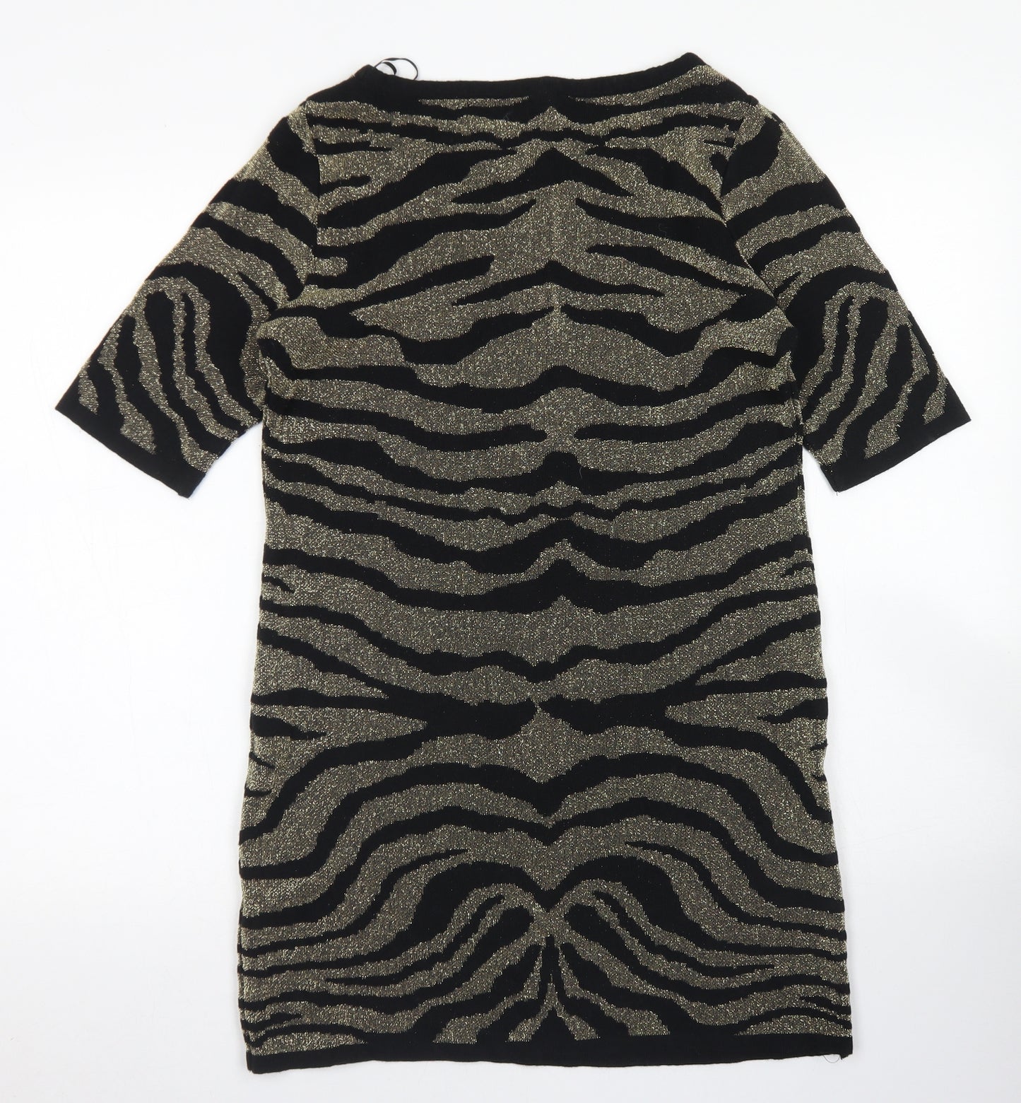 George Womens Gold Animal Print Acrylic Jumper Dress  Size 14  Round Neck