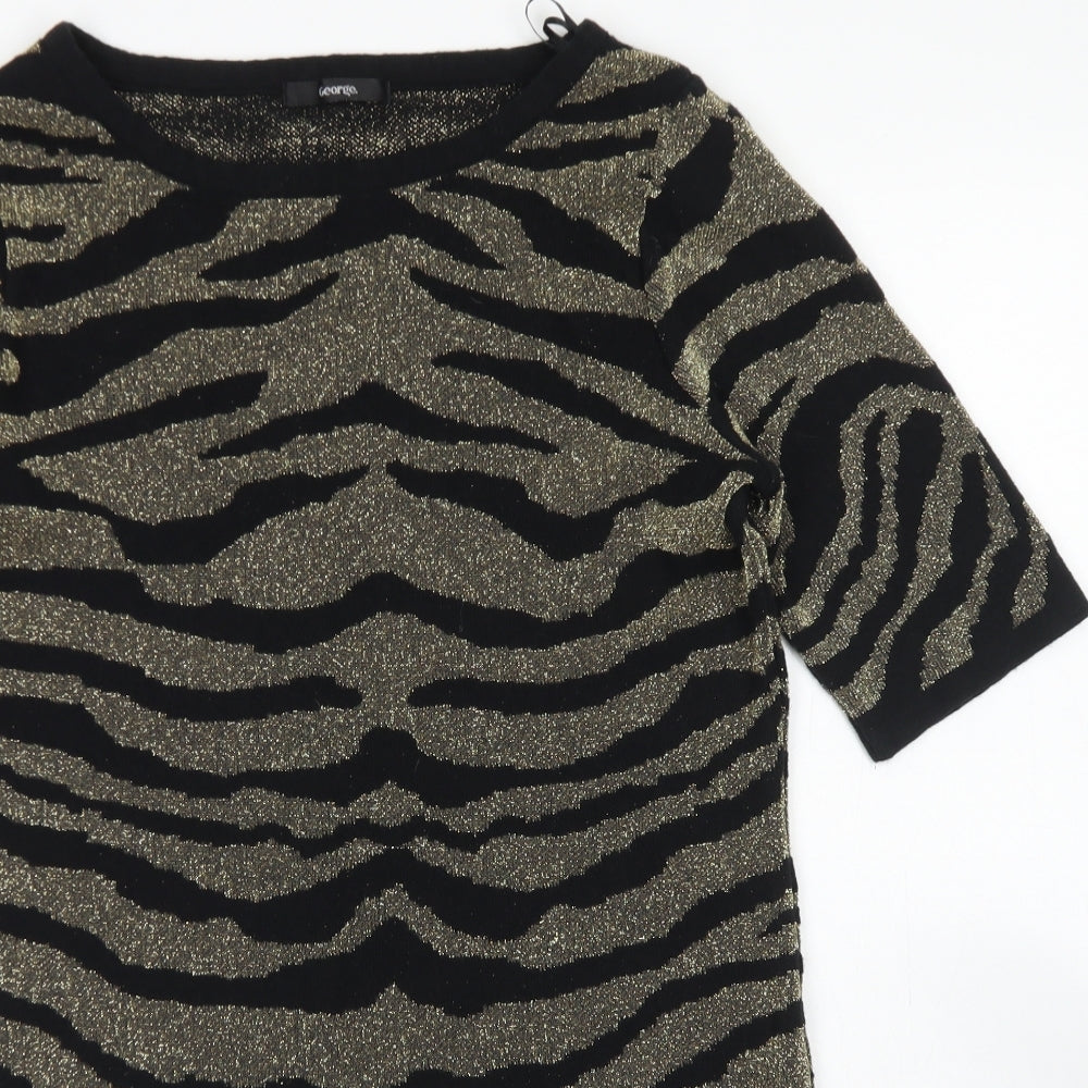 George Womens Gold Animal Print Acrylic Jumper Dress  Size 14  Round Neck