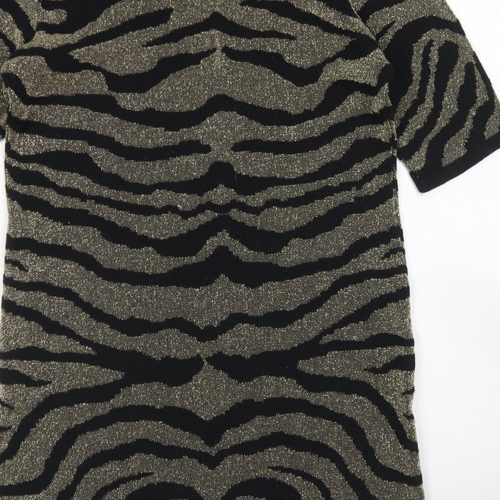 George Womens Gold Animal Print Acrylic Jumper Dress  Size 14  Round Neck