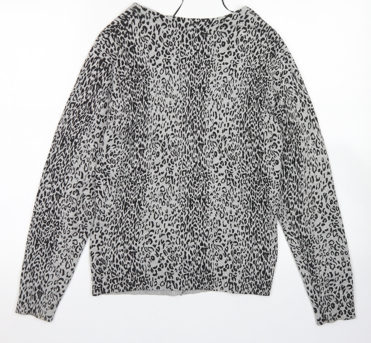 F&F Womens Grey V-Neck Animal Print Acrylic Cardigan Jumper Size M