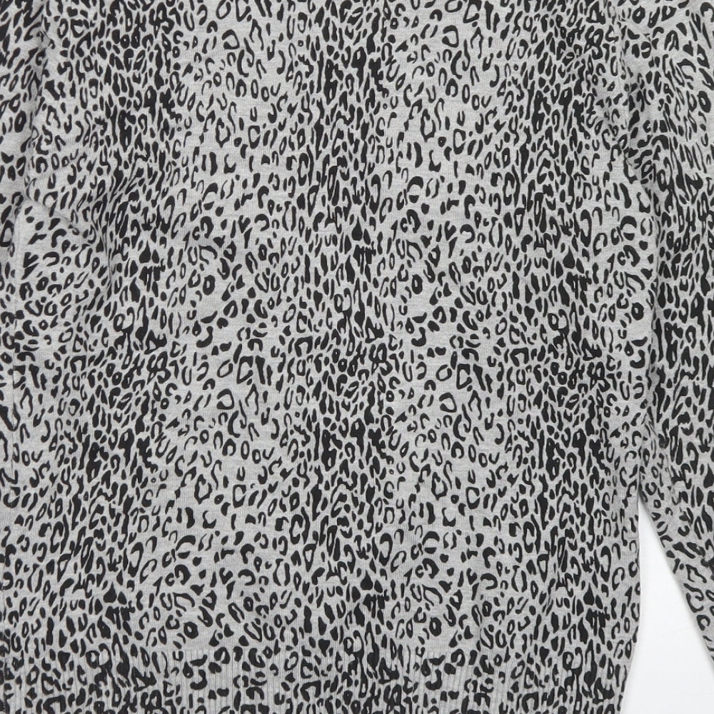 F&F Womens Grey V-Neck Animal Print Acrylic Cardigan Jumper Size M