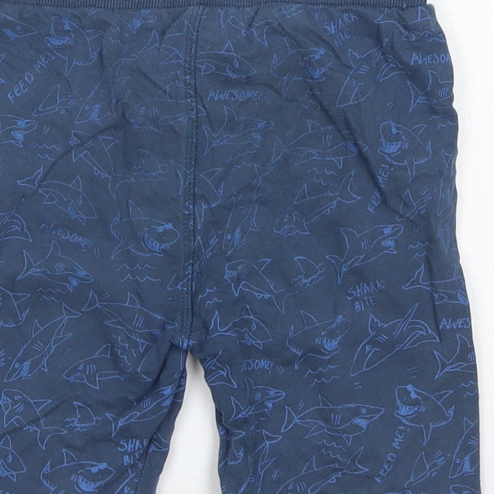 F&F Boys Blue  Cotton Sweat Shorts Size 4-5 Years  Regular Drawstring - Shark Print