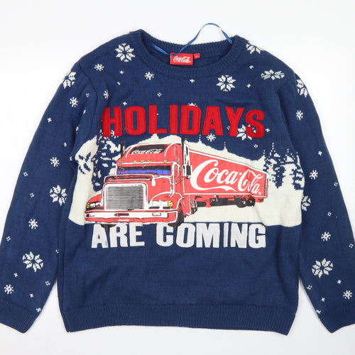 Primark Mens Blue Crew Neck  Acrylic Pullover Jumper Size M   - Coca Cola Christmas Jumper Light Up