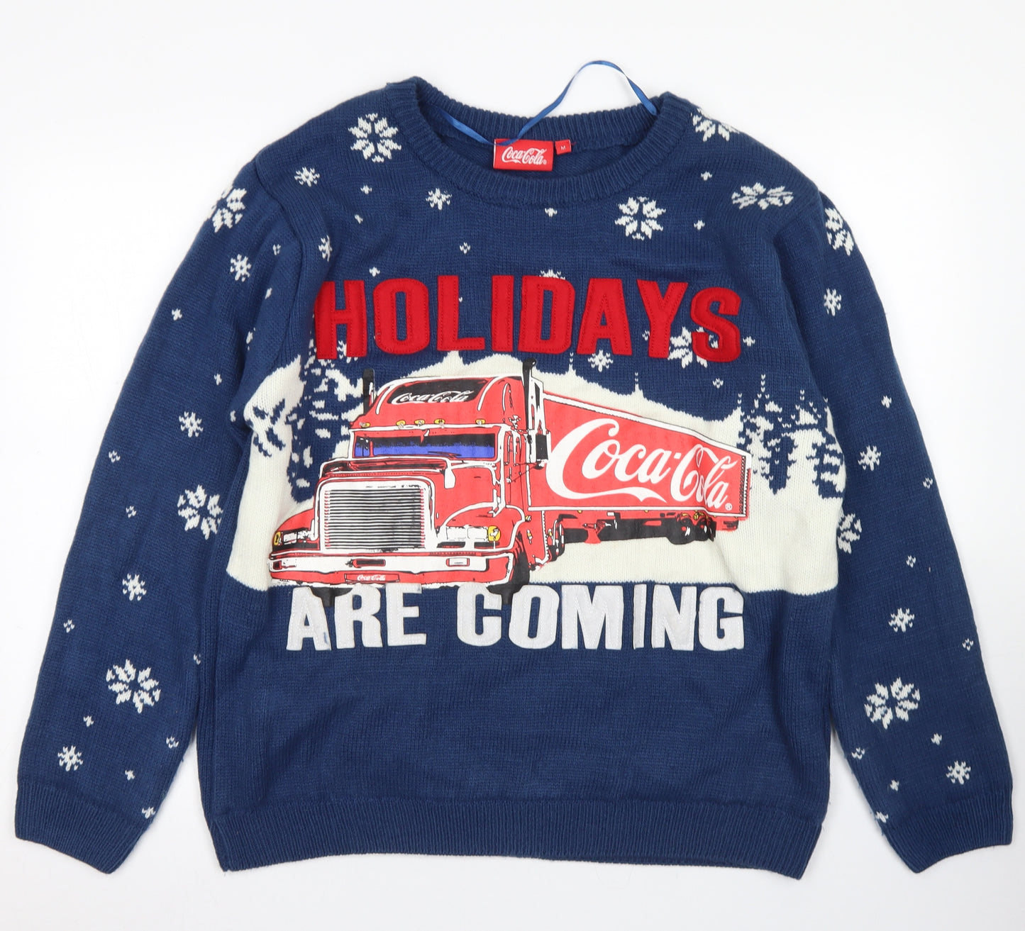 Primark Mens Blue Crew Neck  Acrylic Pullover Jumper Size M   - Coca Cola Christmas Jumper Light Up