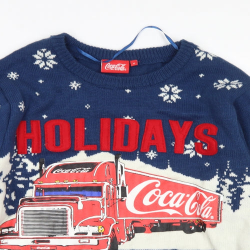 Primark Mens Blue Crew Neck  Acrylic Pullover Jumper Size M   - Coca Cola Christmas Jumper Light Up