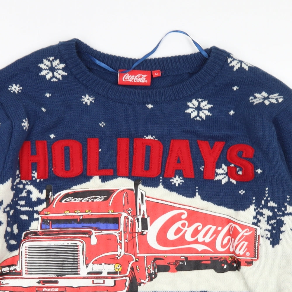 Primark Mens Blue Crew Neck  Acrylic Pullover Jumper Size M   - Coca Cola Christmas Jumper Light Up
