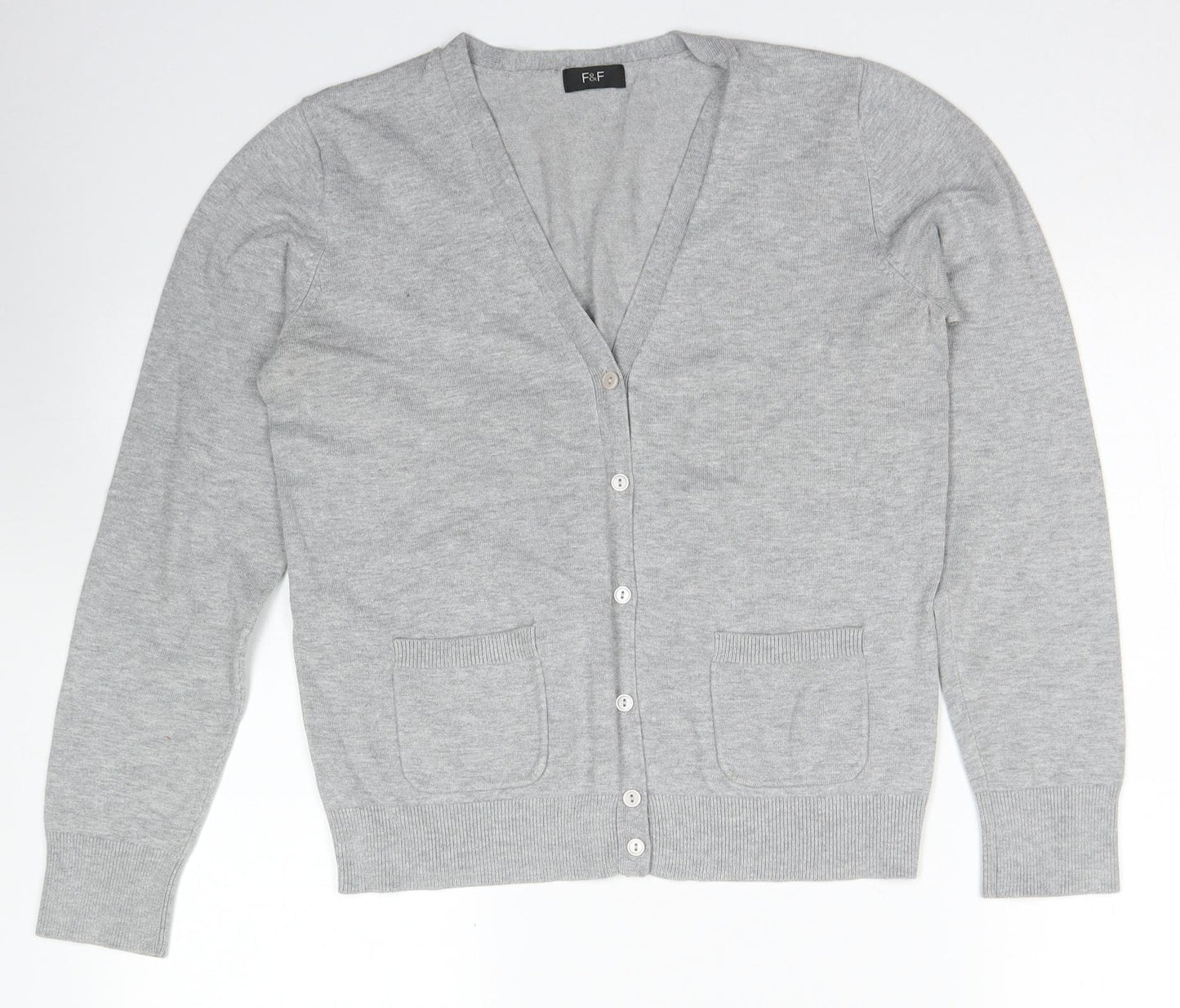 F&F Womens Grey V-Neck  Viscose Cardigan Jumper Size 12
