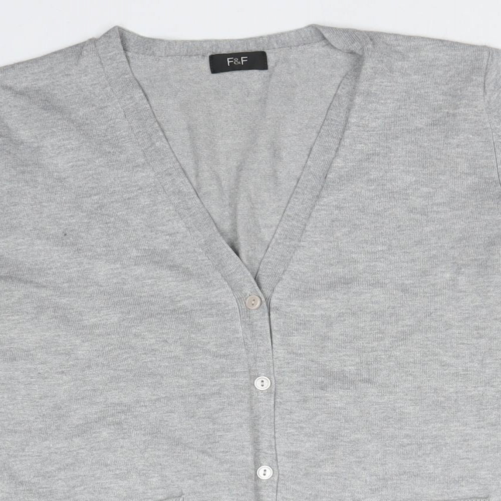 F&F Womens Grey V-Neck  Viscose Cardigan Jumper Size 12